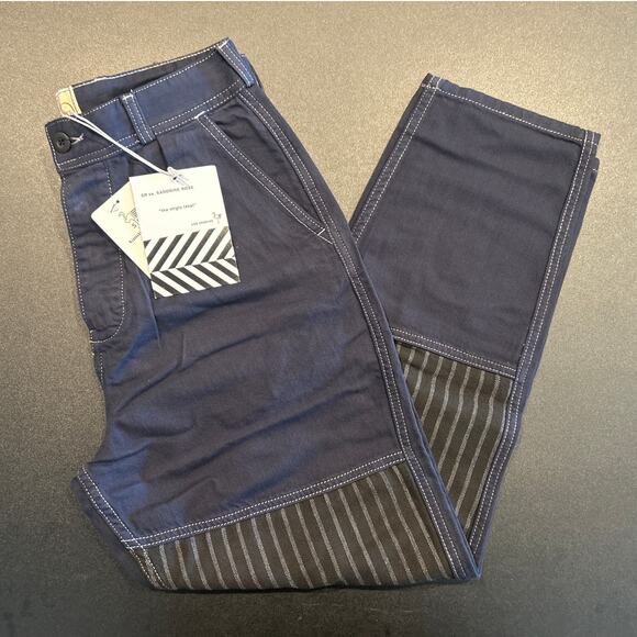 Free People x Sandrine Rose Pinstripe Knee Patch Jeans - Picture 2 of 9